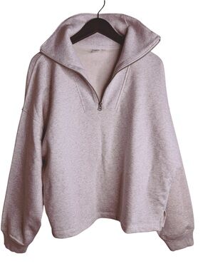 GAP NEW Relaxed Quarter Zip Sweatshirt Size Large in Pale Heather Gray